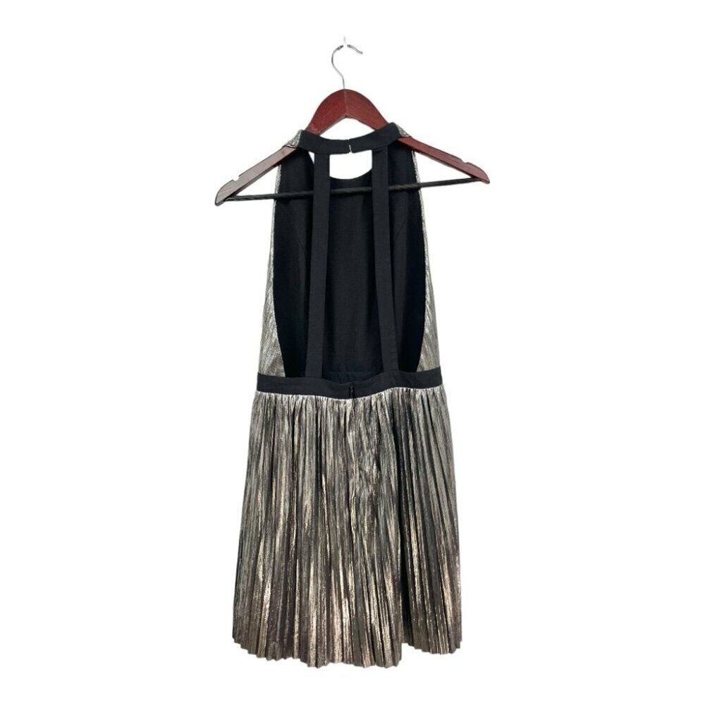** Gentle Fawn Loretta Silver Metallic Pleated Halter Mini Dress Size 2 - Picture 4 of 6